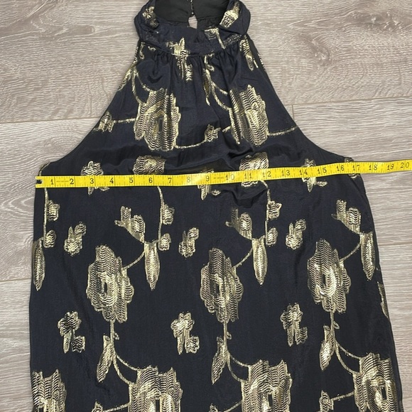 NWOT Express Halter Tiered Maxi Dress Black and Metallic Gold Floral Rose XS - Picture 9 of 15